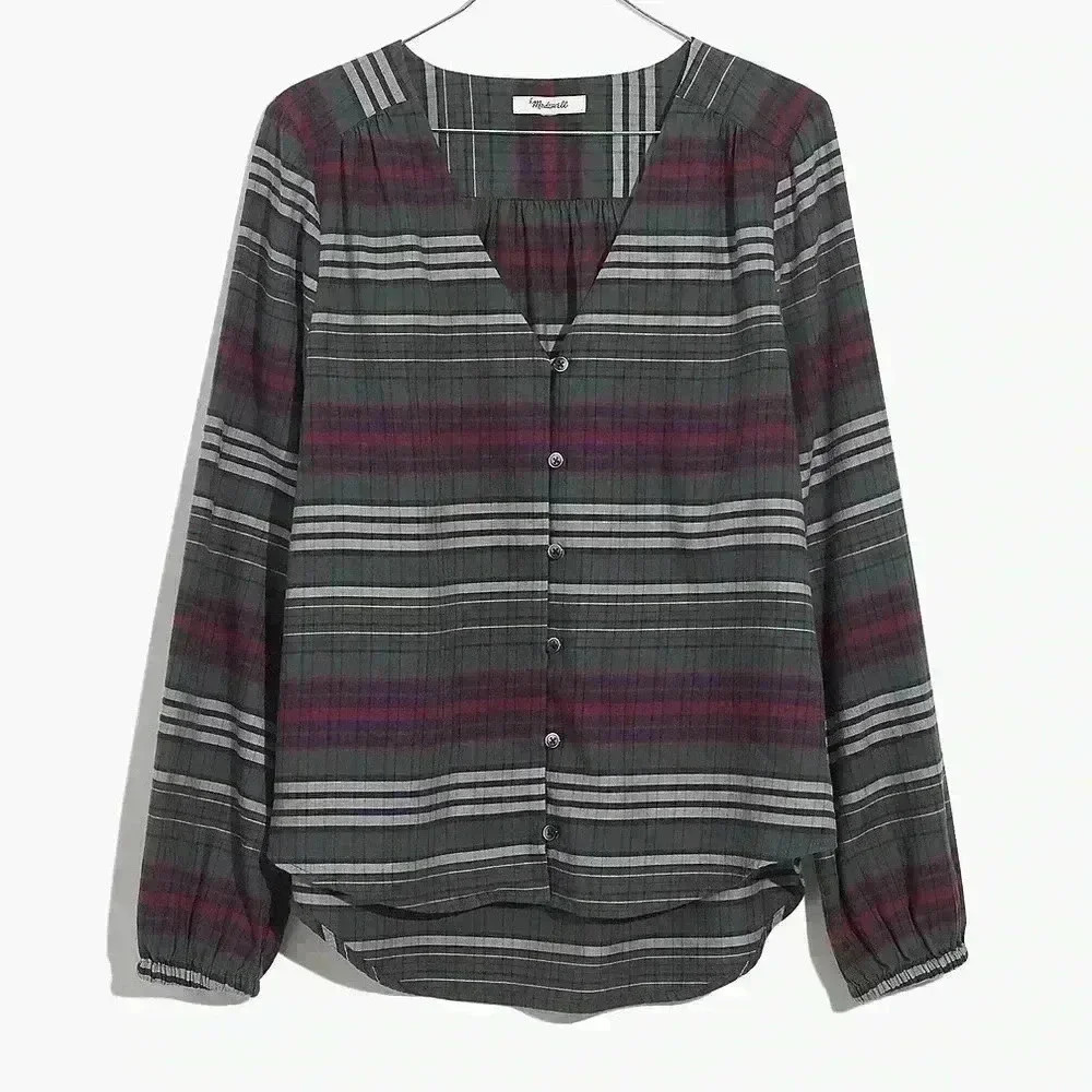 MADEWELL V-Neck Button-Down Shirt in Pineview Plaid | size Large